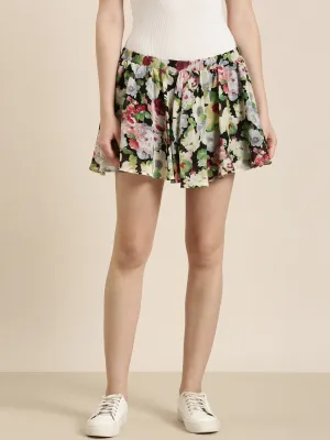 Road Trip Women's Multi Floral Printed Mid-Rise Flared Mini Skirts