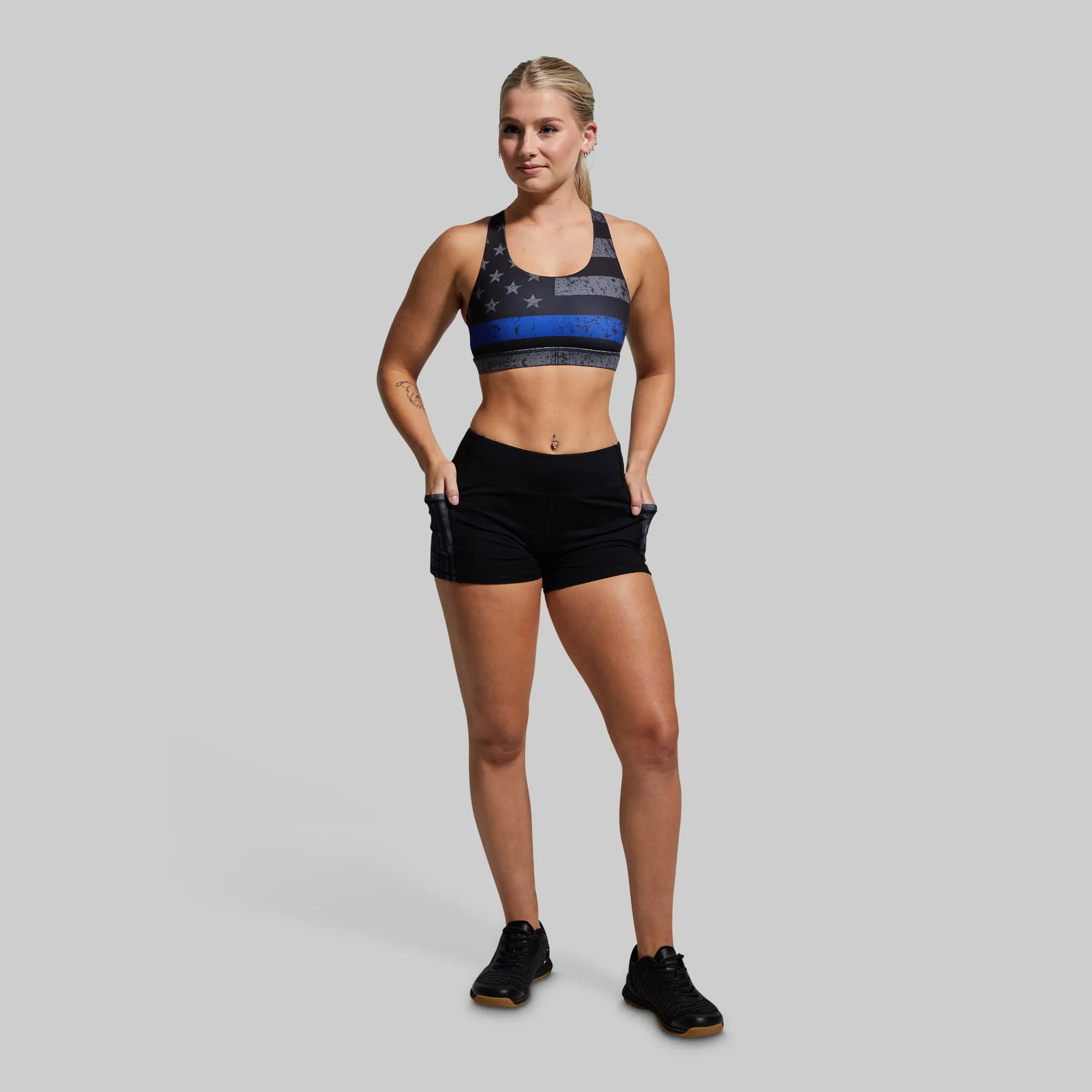 Elegant Customizable Your Essential Original Sports Bra (Thin Blue Line Gunmetal)