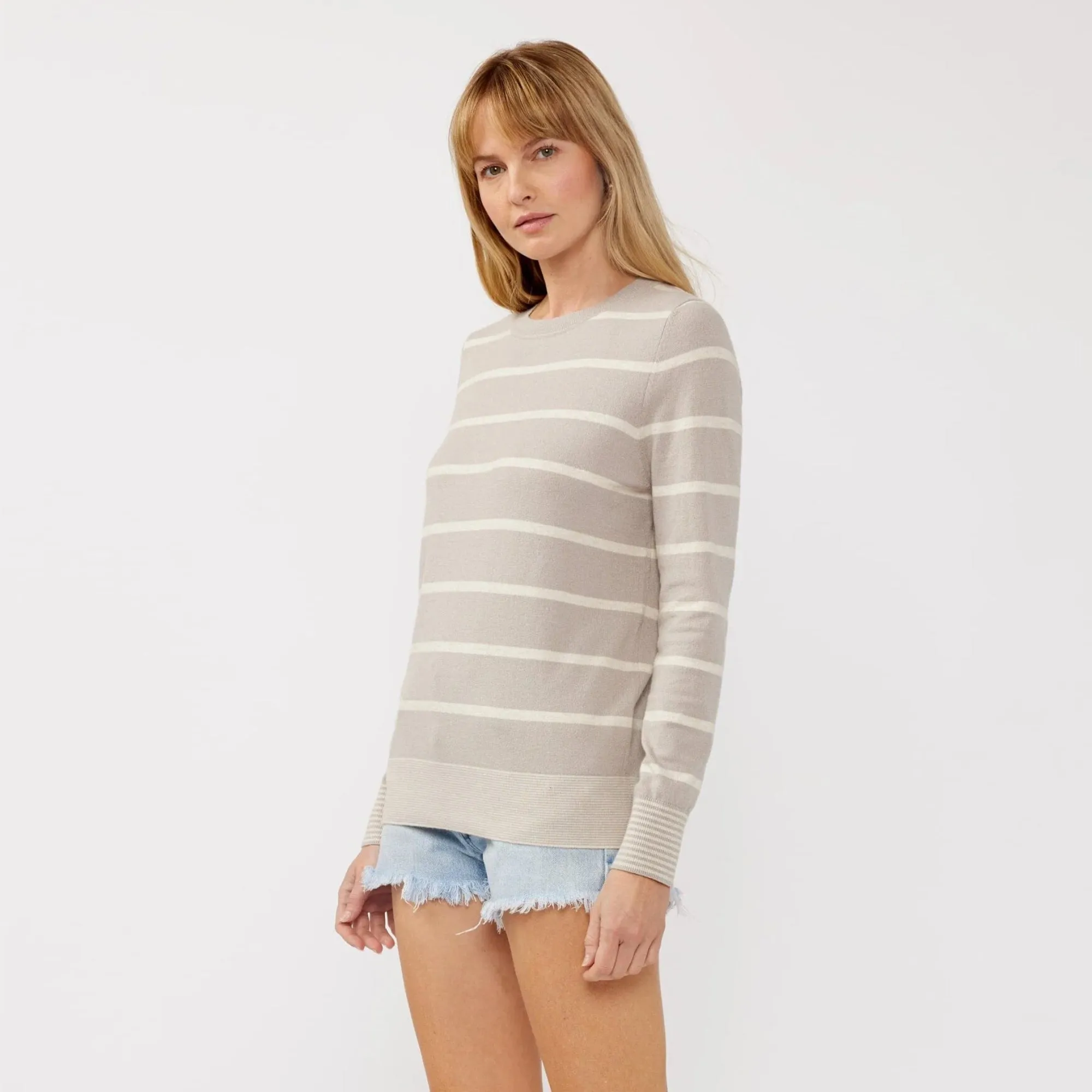 Ribbed Crewneck Stripe Sweater (Dove   Heather Natural) Cozy Design