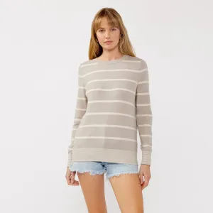 Work Outfit Lightweight Layer Ribbed Crewneck Stripe Sweater (Dove   Heather Natural)