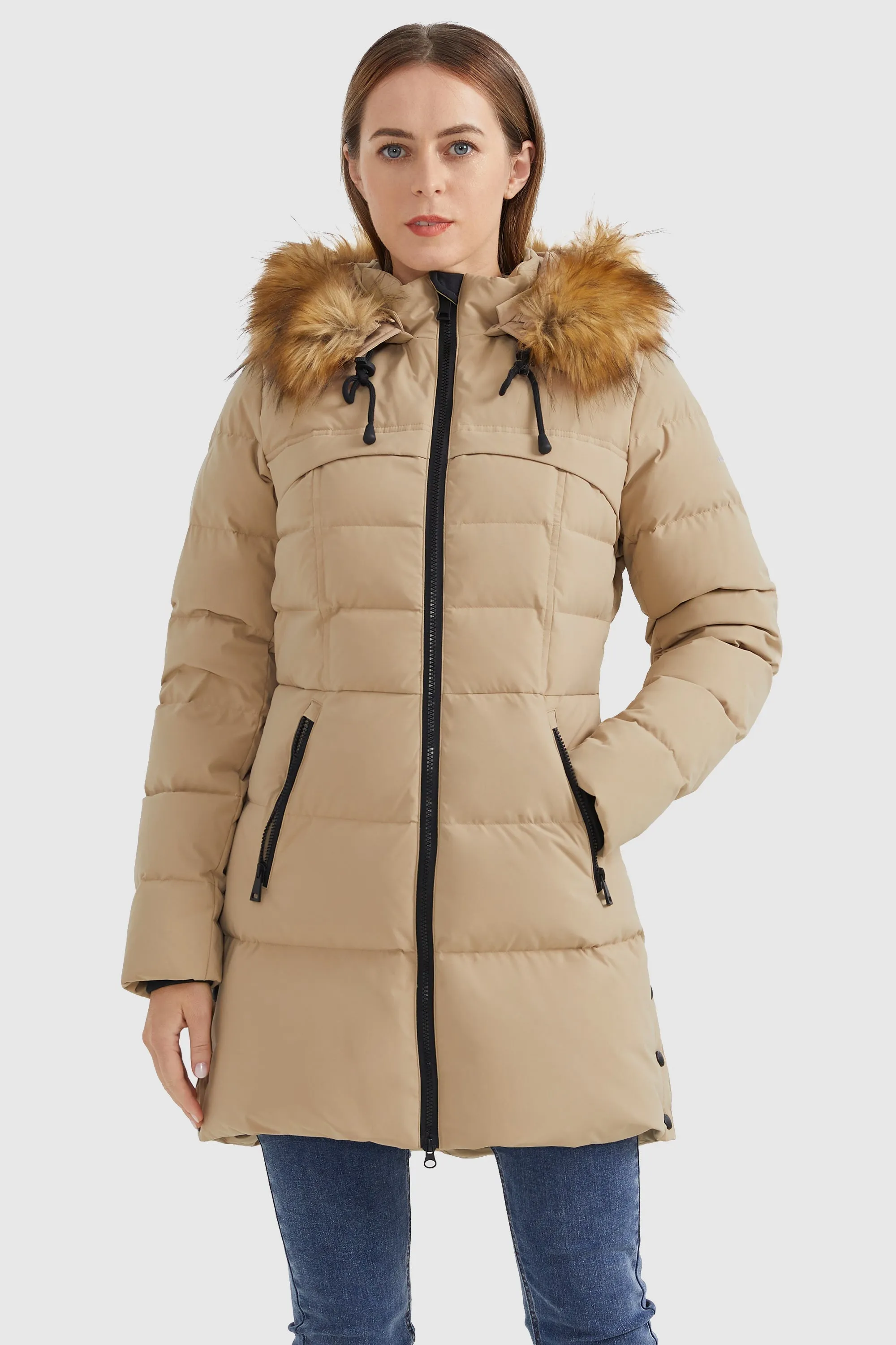Faux Fur Trim Hood Winter Down Jacket Stylish Basics