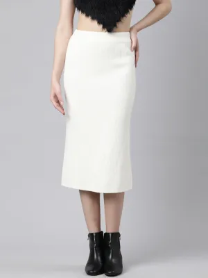 Women's Self Design Cream Straight Midi Skirt Limited Release