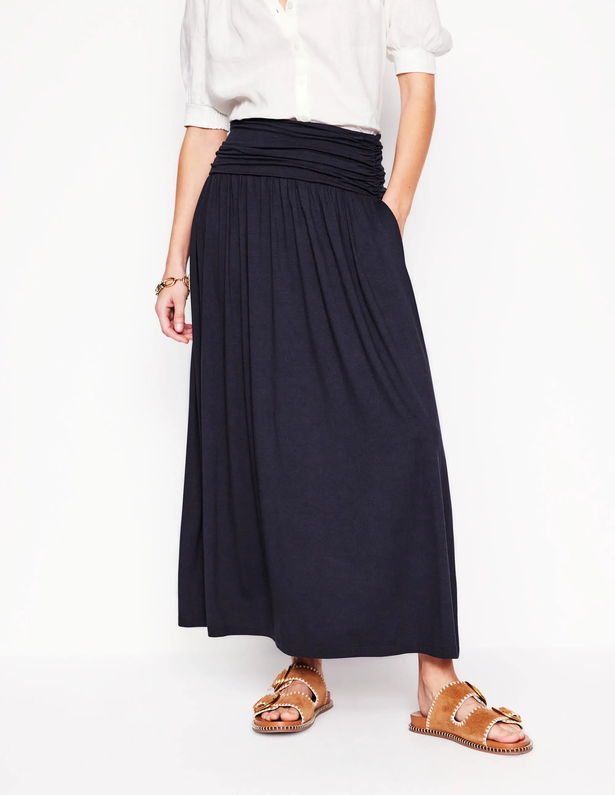 Rosaline Jersey Skirt-Navy Water Repellent