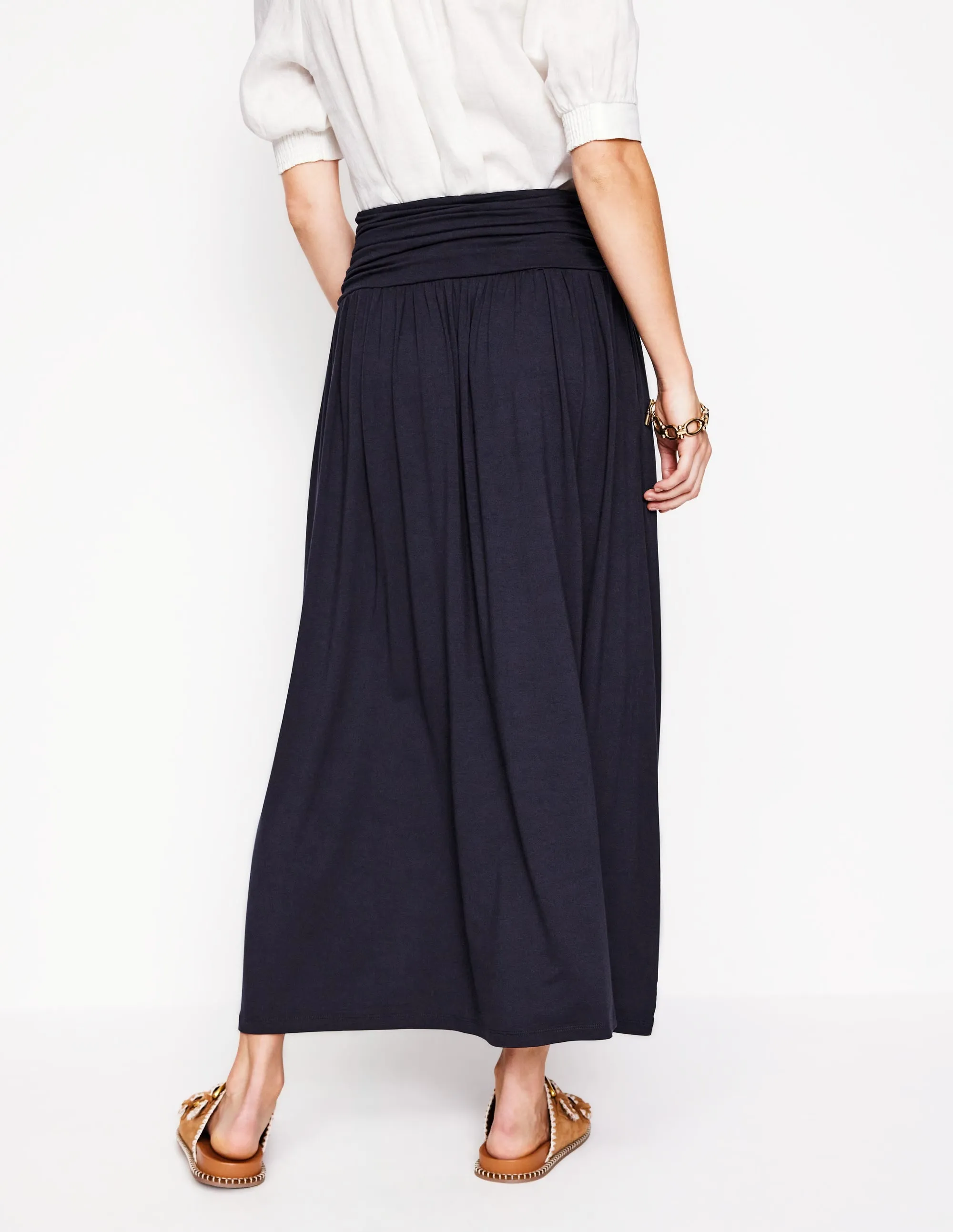 Rosaline Jersey Skirt-Navy Wrinkle Resistant