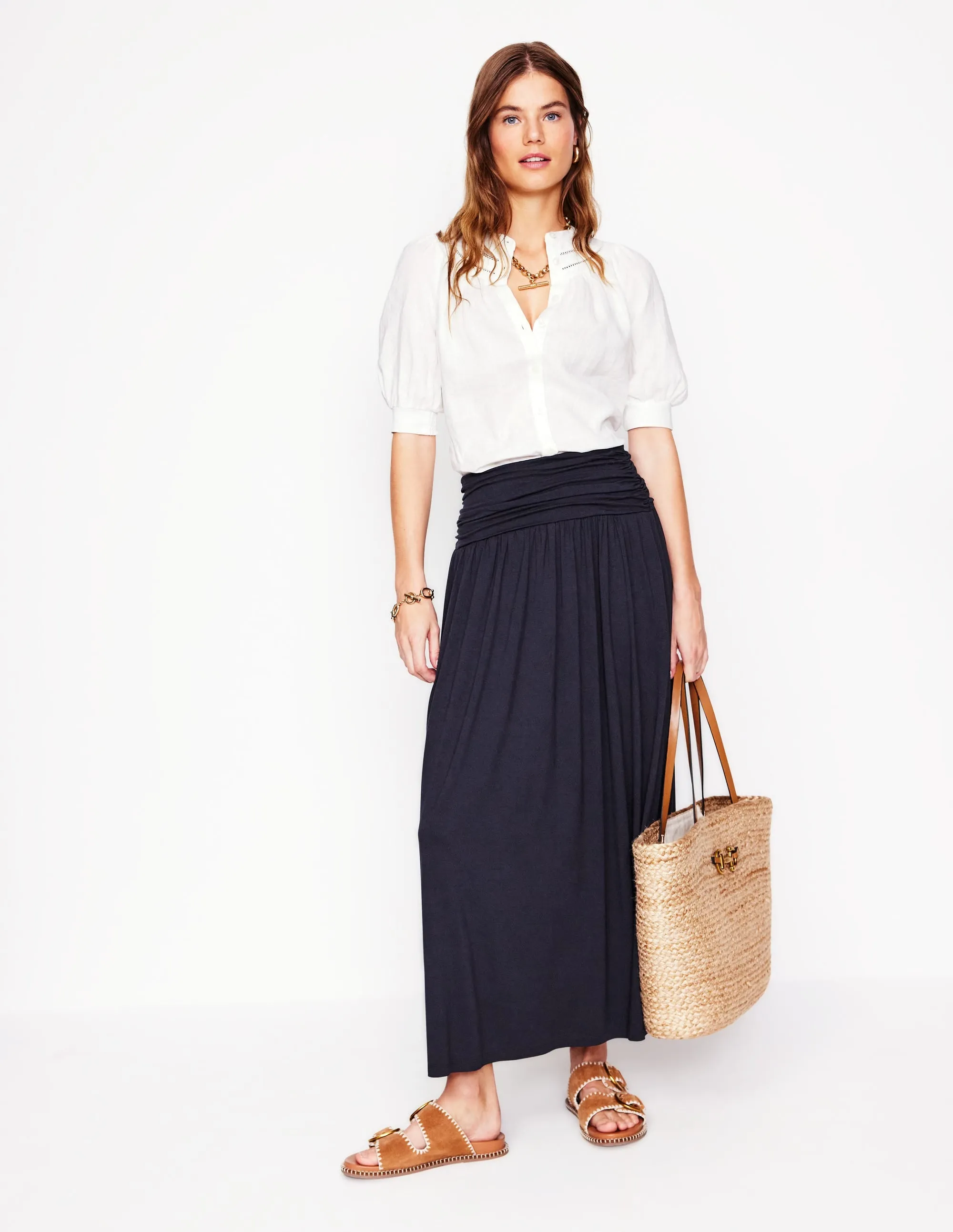 Print Mix Rosaline Jersey Skirt-Navy