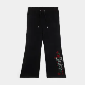 Chic Appeal Trendy Design Roses Wide Leg Track Womens Pants (Black)