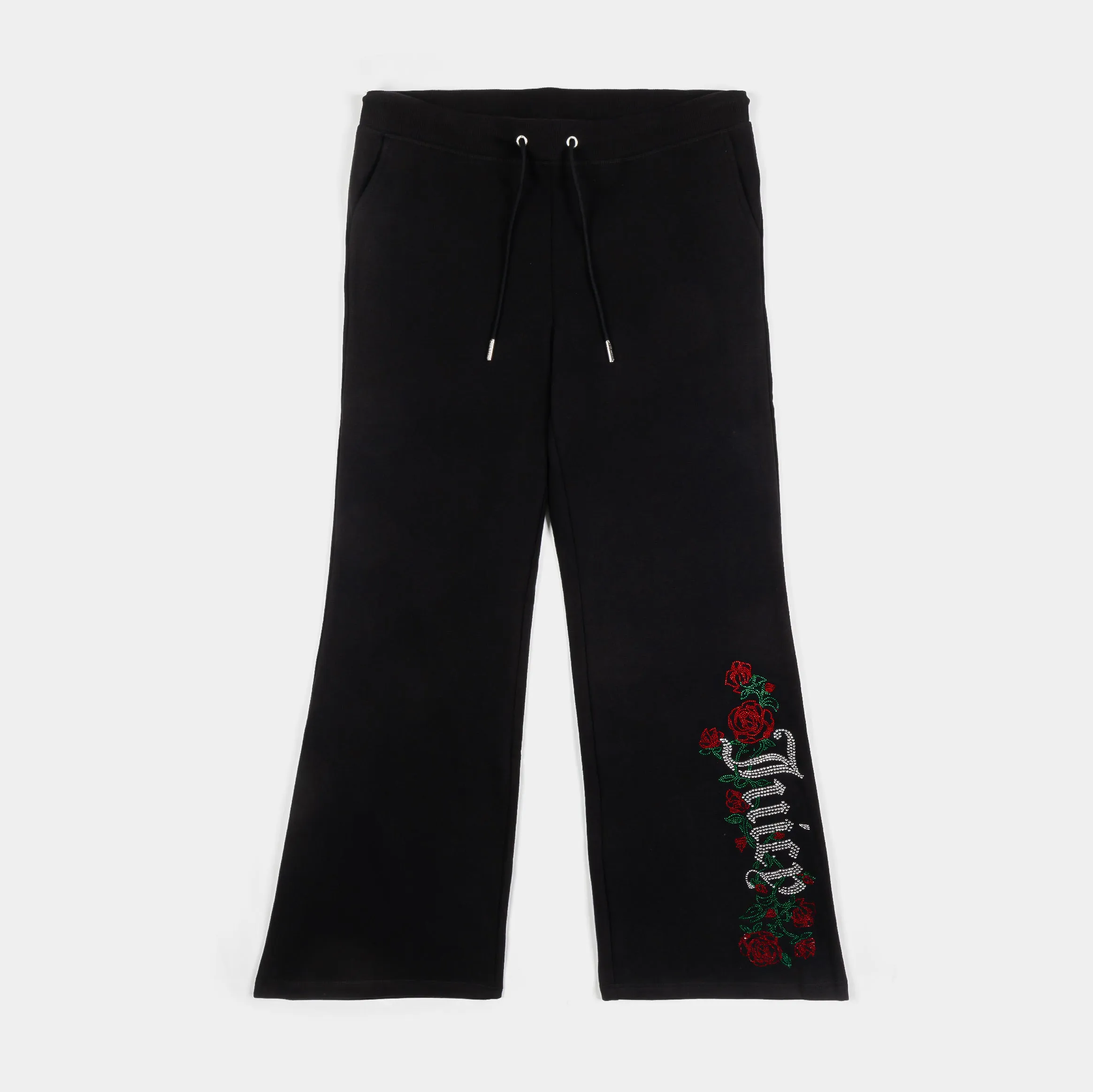 Chic Appeal Trendy Design Roses Wide Leg Track Womens Pants (Black)