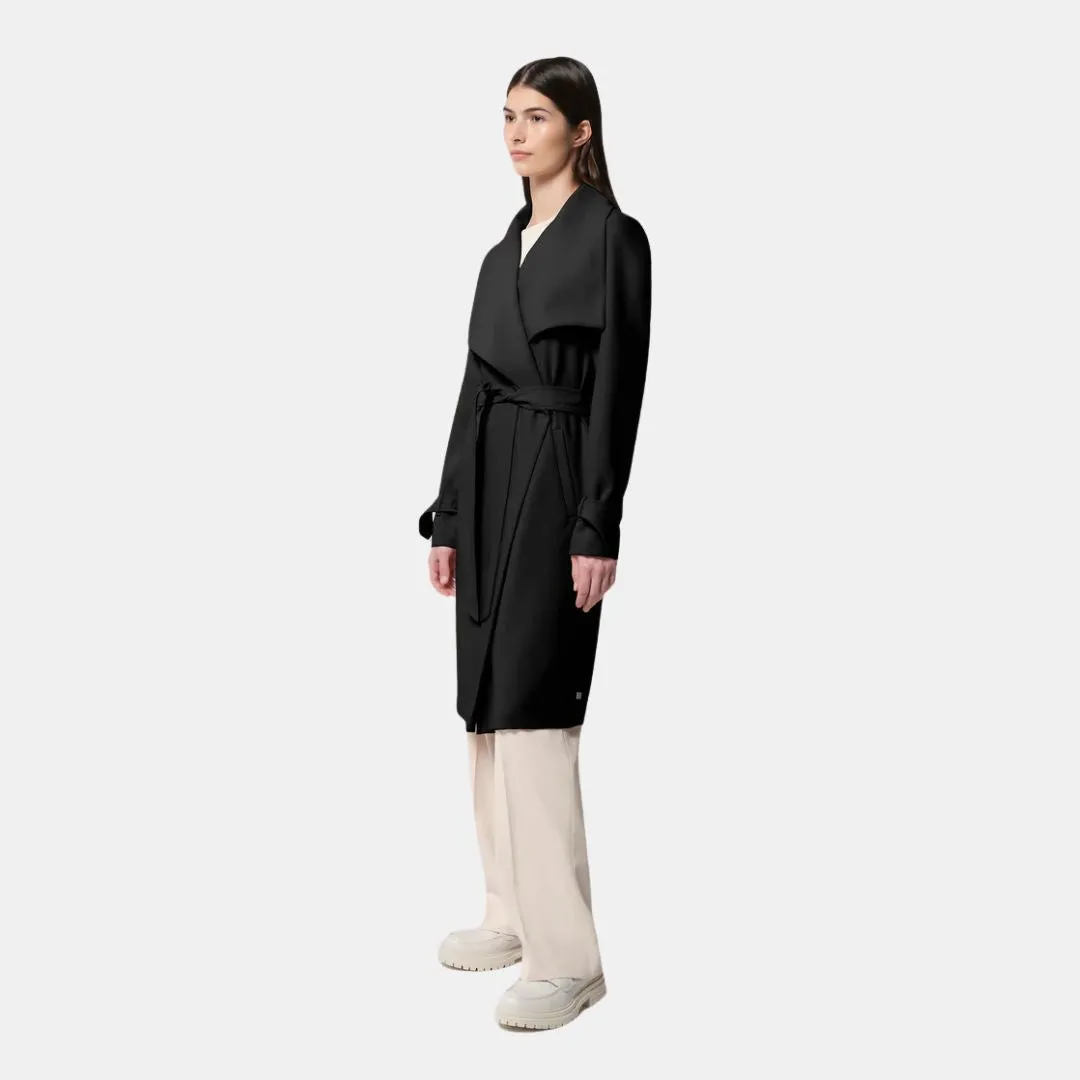 Mold resistant Olivia Relaxed-Fit Belted Trench With Cascade Collar (Black)