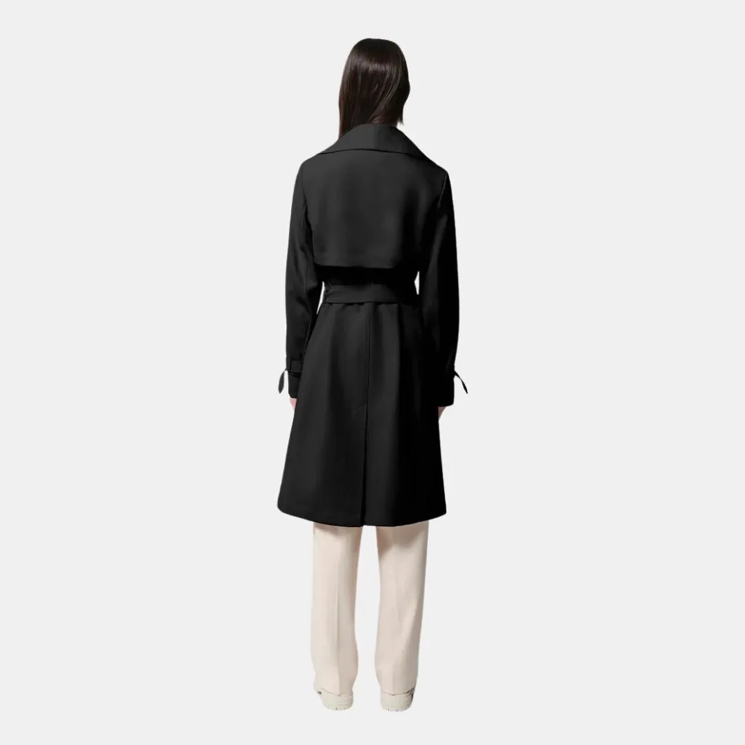Olivia Relaxed-Fit Belted Trench With Cascade Collar (Black) Sunday Walk Style