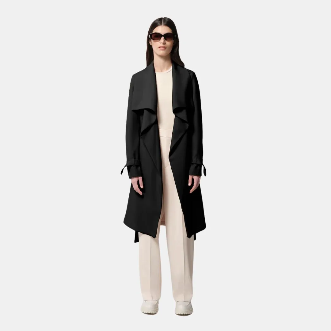 OdorResistantTreatment TapedZippers Olivia Relaxed-Fit Belted Trench With Cascade Collar (Black)