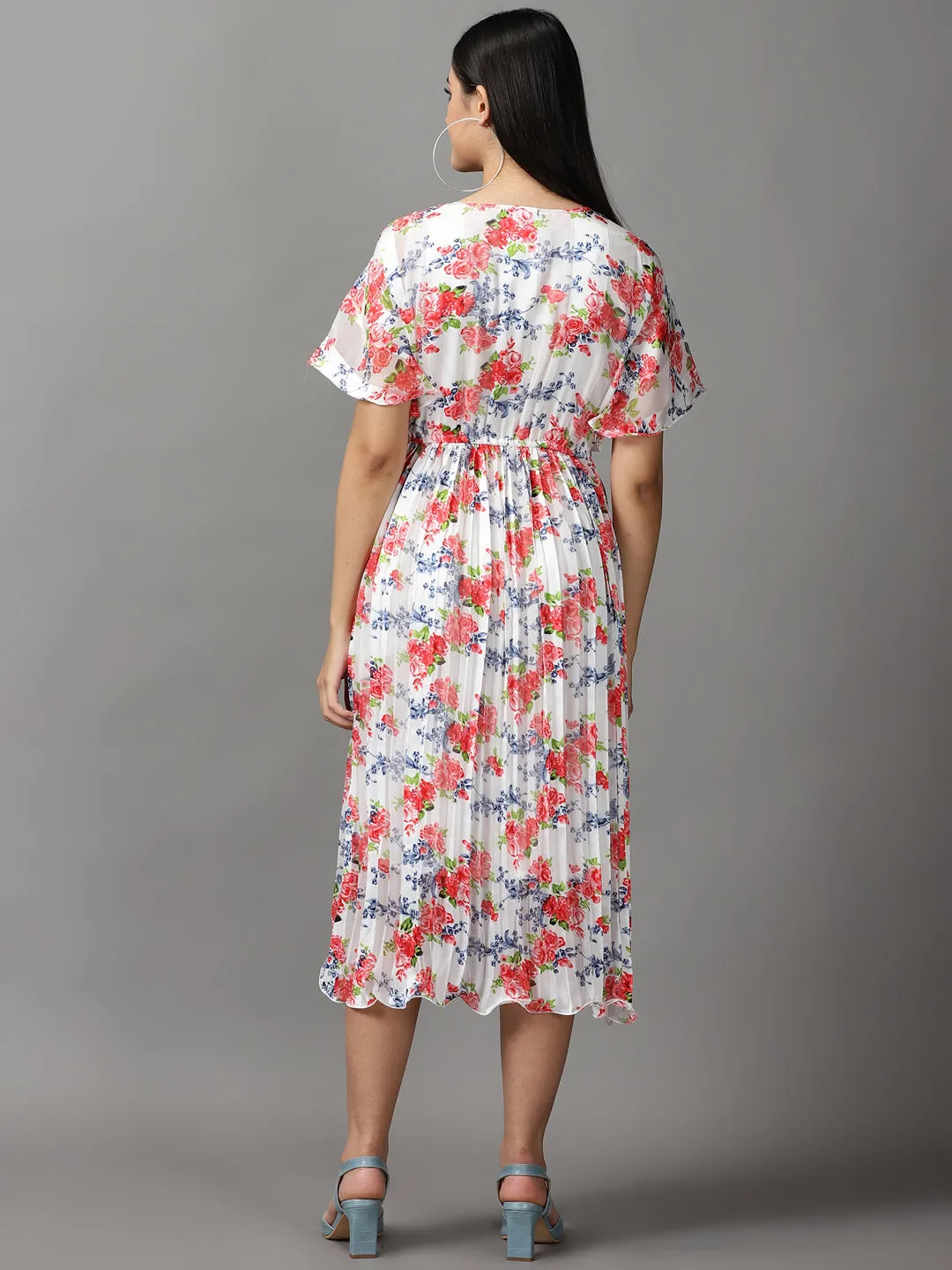 Day Love Women's White Floral Printed Midi Dress