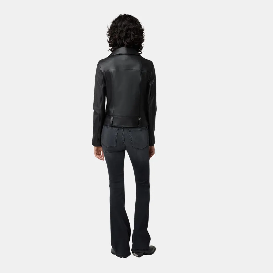 Wrinkle Free Fabric Flexible Hood Design Ryder Perfecto Leather Jacket (Black)