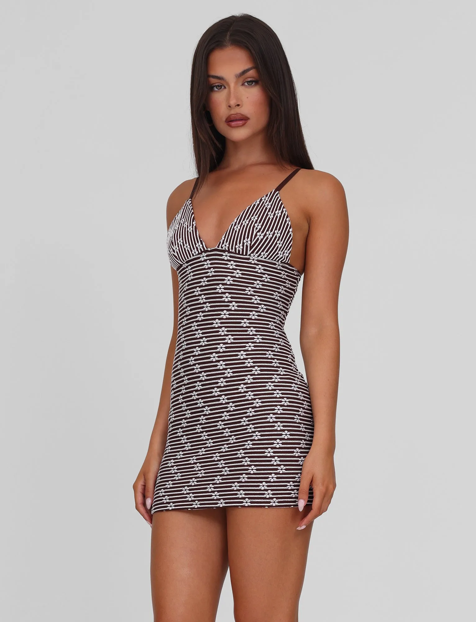 Wide Swing SAHRA MINI DRESS - CHOCOLATE BROWN STRIPE