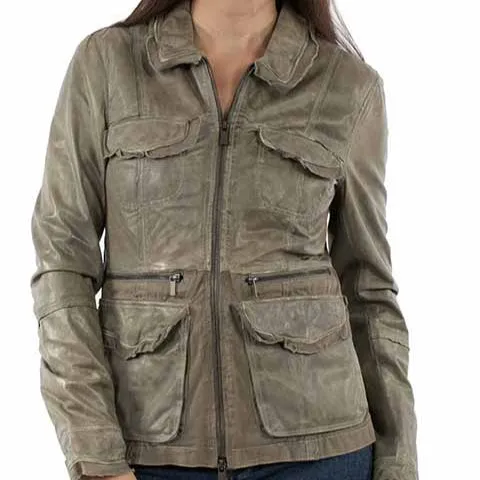 Autumn Layers Scully Women's Lambskin Leather Jacket in Sage