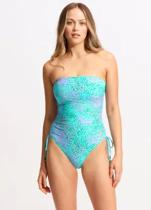 Sea Skin DD Drawstring Bandeau One Piece - Vivid Green Tropical Outfits Trendy-Design