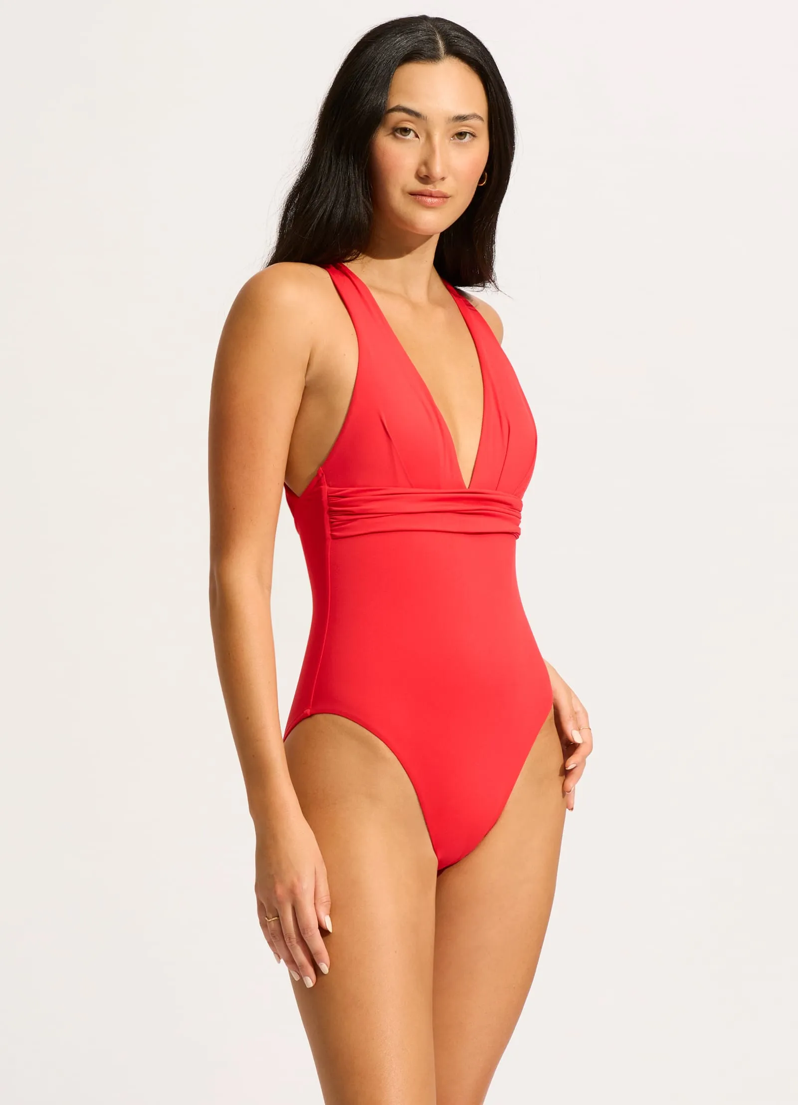 Quick Release Buckle System Quick Fasten Buckles Seafolly Collective Cross Back One Piece - Chilli Red