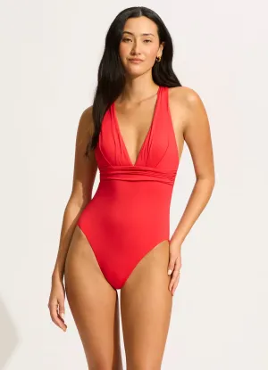 Seafolly Collective Cross Back One Piece - Chilli Red stain resistant coating Salt Corrosion Resistant