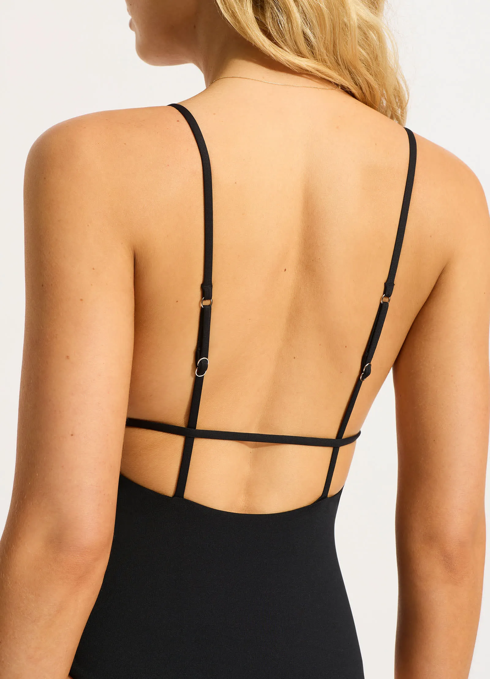 Seafolly Collective V Neck One Piece - Black Flexible Bonding Seams