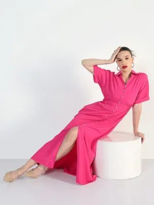 Functional-Design Women's Pink Shirt Style Maxi Dress