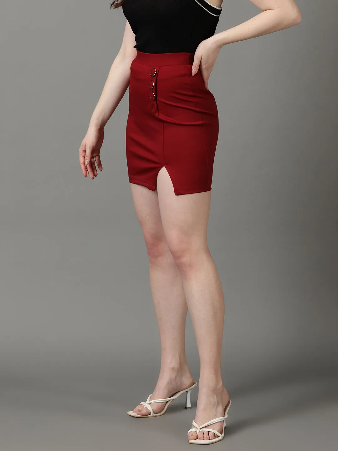 Anti Static Lining Hidden Zipper Women's Maroon Mini Pencil Skirt