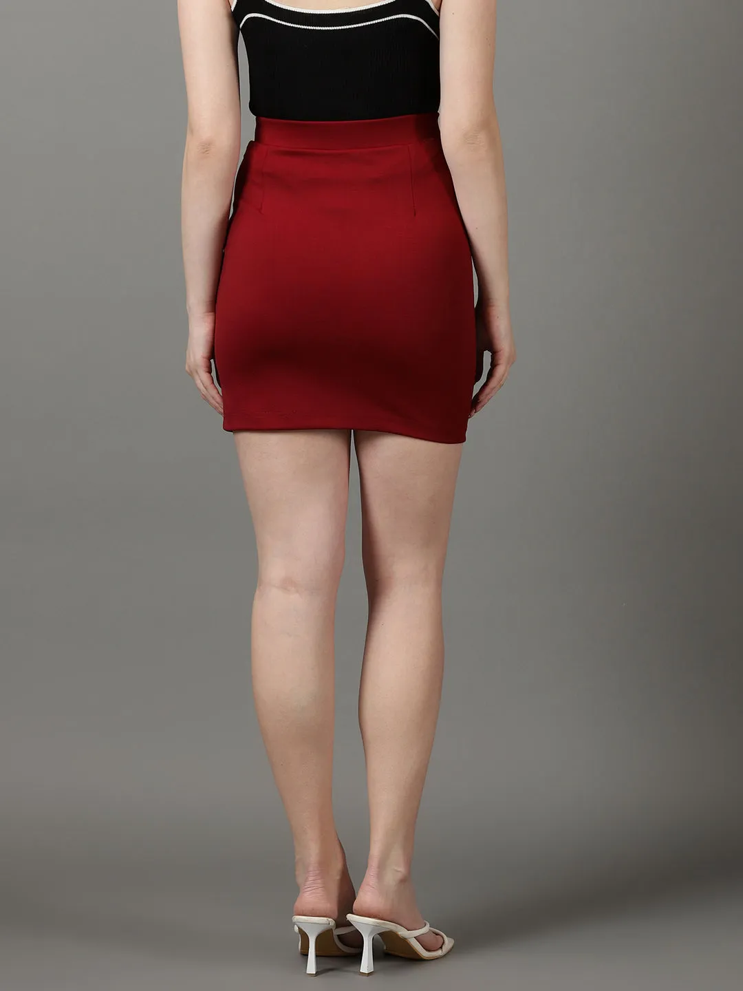 Women's Maroon Mini Pencil Skirt Ombre effect