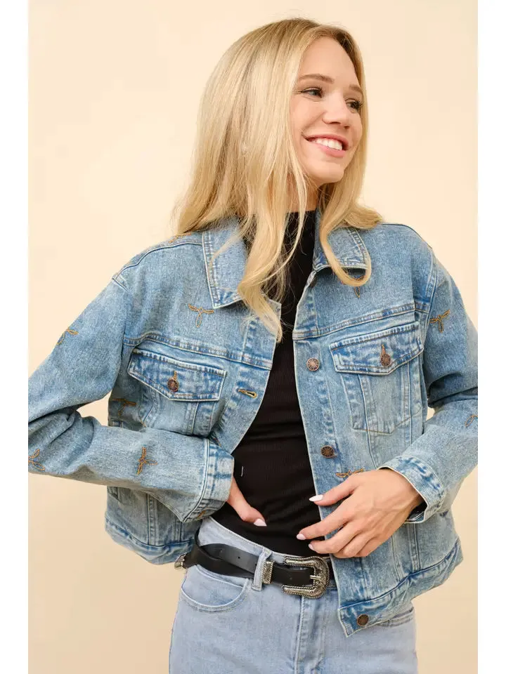 Women's Boot Stitch Denim Trucker Jacket in Medium Wash Comfort Focused Design