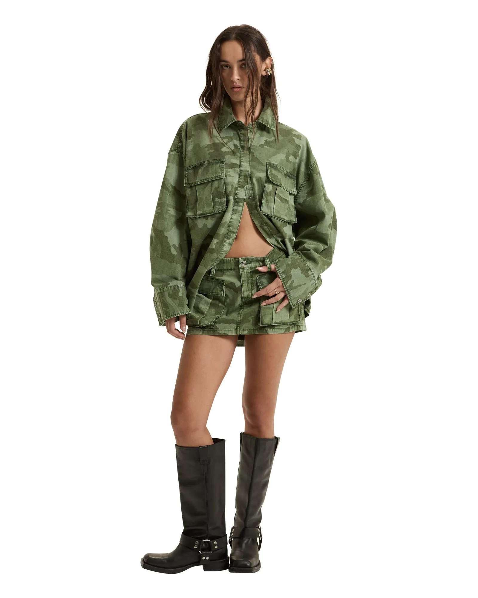 MICRO MINI CARGO SKIRT HASH CAMO Tea length
