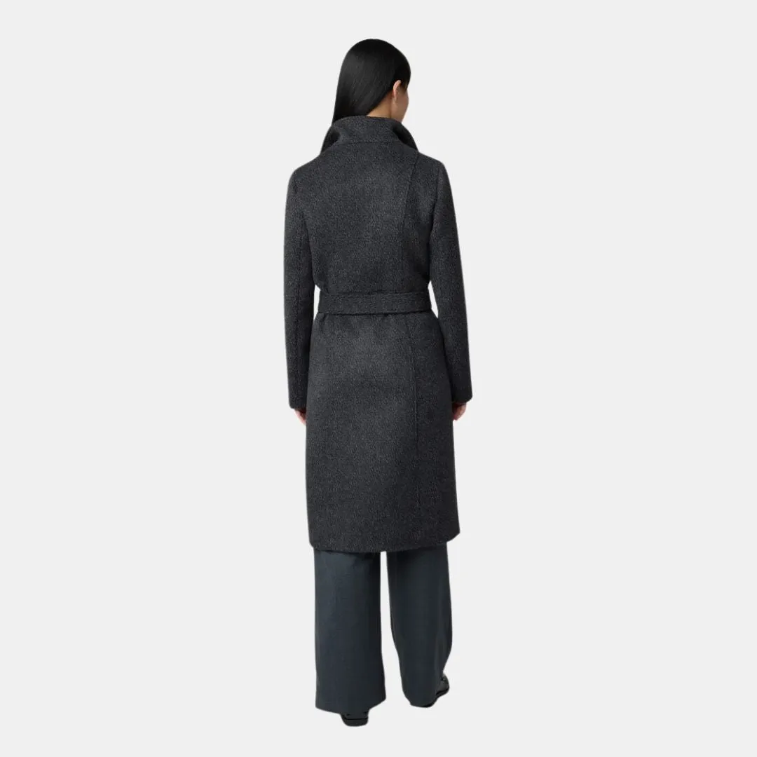 Genie Semi-Fitted Novelty Wool Coat With Belt (Black) Low Profile Insulation