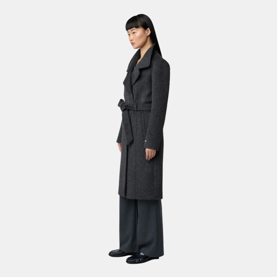 Genie Semi-Fitted Novelty Wool Coat With Belt (Black) Travel Functional Wear