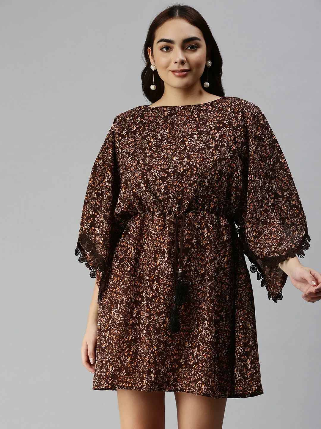 Clean Stitch Women's Brown Animal Chiffon A-Line Midi Dress