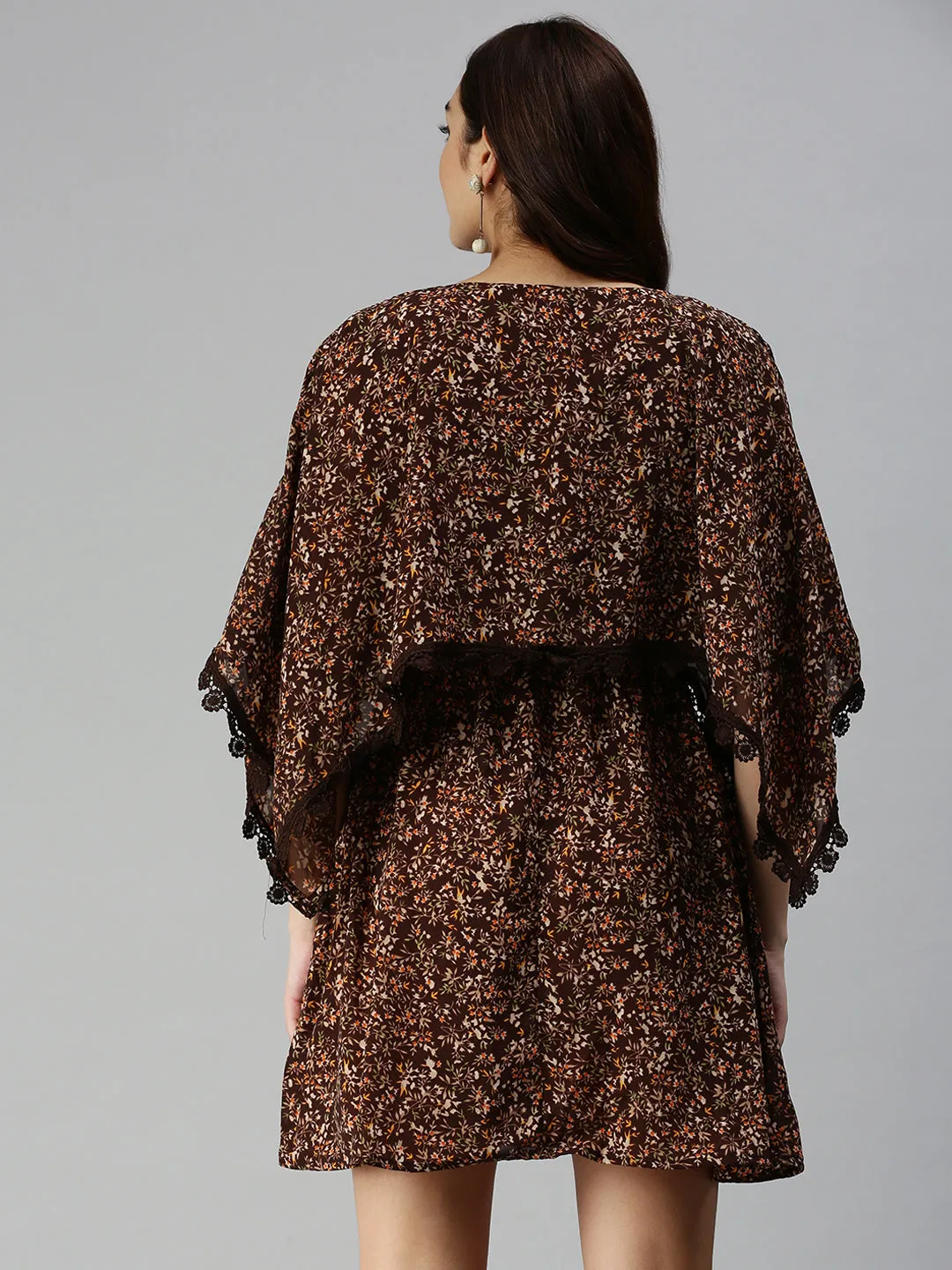 Women's Brown Animal Chiffon A-Line Midi Dress Daytime Mood Chic Vibe
