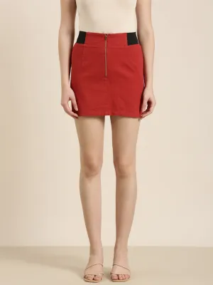 Clean Mood Women's Red Denim Mini A-Line Skirt