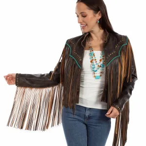 FullCoverageHood Scully Women's Fringe Cropped Leather Jacket in Vintage Black