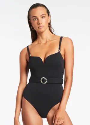 Odor Resistant Treatment Water Outfit Isla Rib Sweetheart Tank One Piece - Black