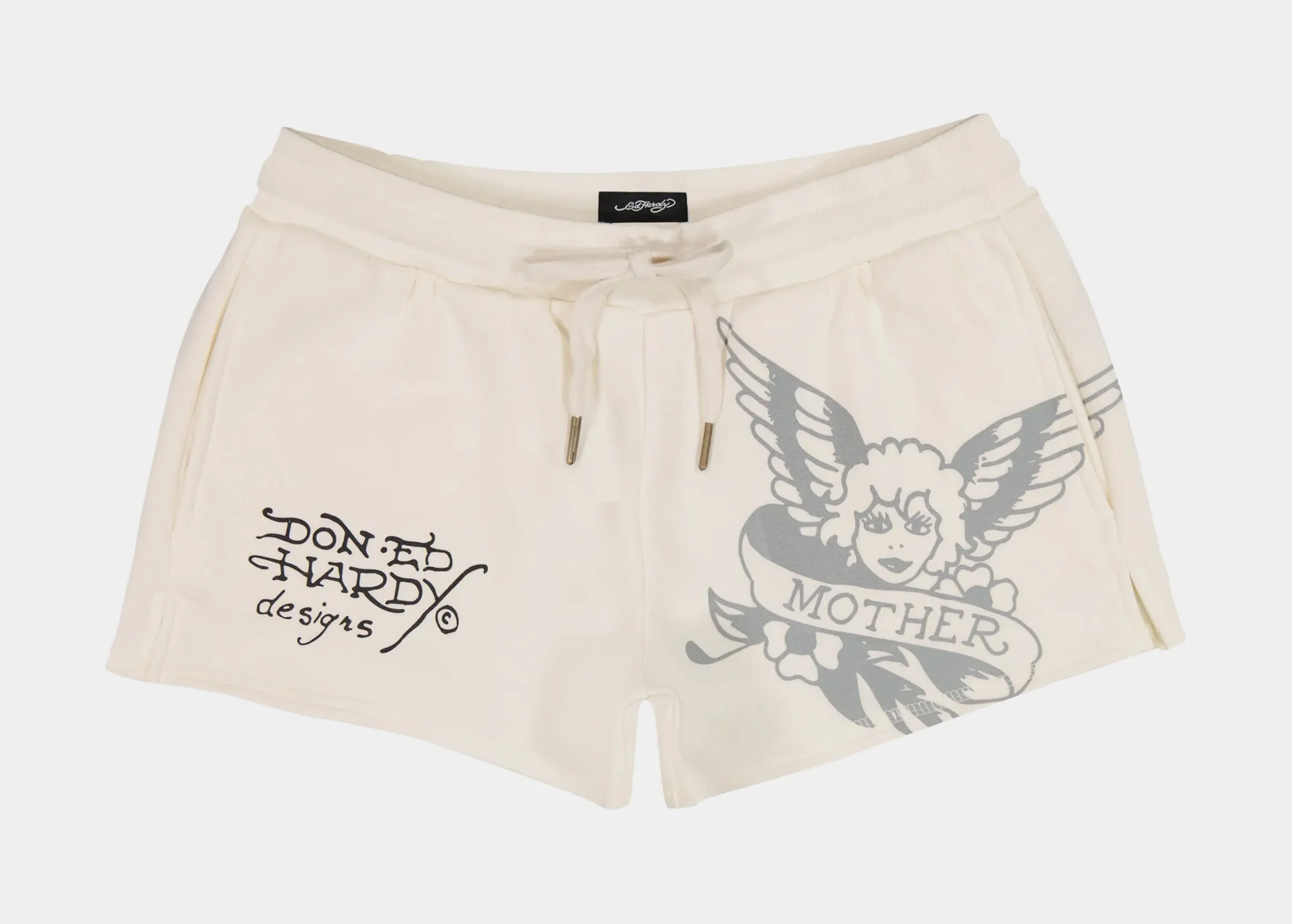 Midweight Texture Sporty Performance Sacred Heart Fleece Womens Shorts (White/Black)