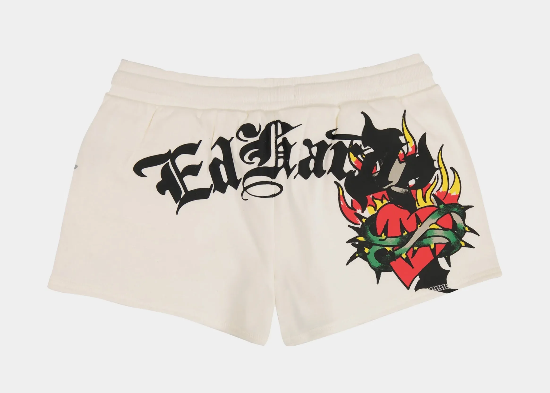 Zipper pockets Sacred Heart Fleece Womens Shorts (White/Black)