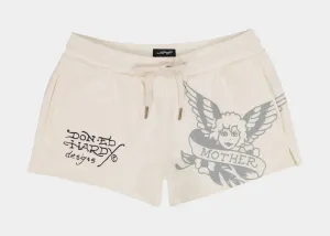 Midweight Texture Sporty Performance Sacred Heart Fleece Womens Shorts (White/Black)