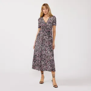 Reversible Floral Ruched Midi Dress (Black   Dusty Pink) Radiant Mood Everyday Look