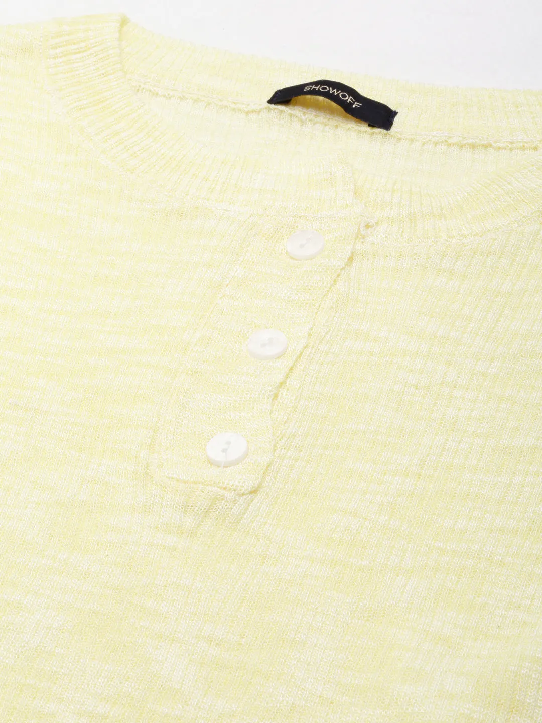 Women's Yellow Round Neck Woollen Crop Top Chill Wear