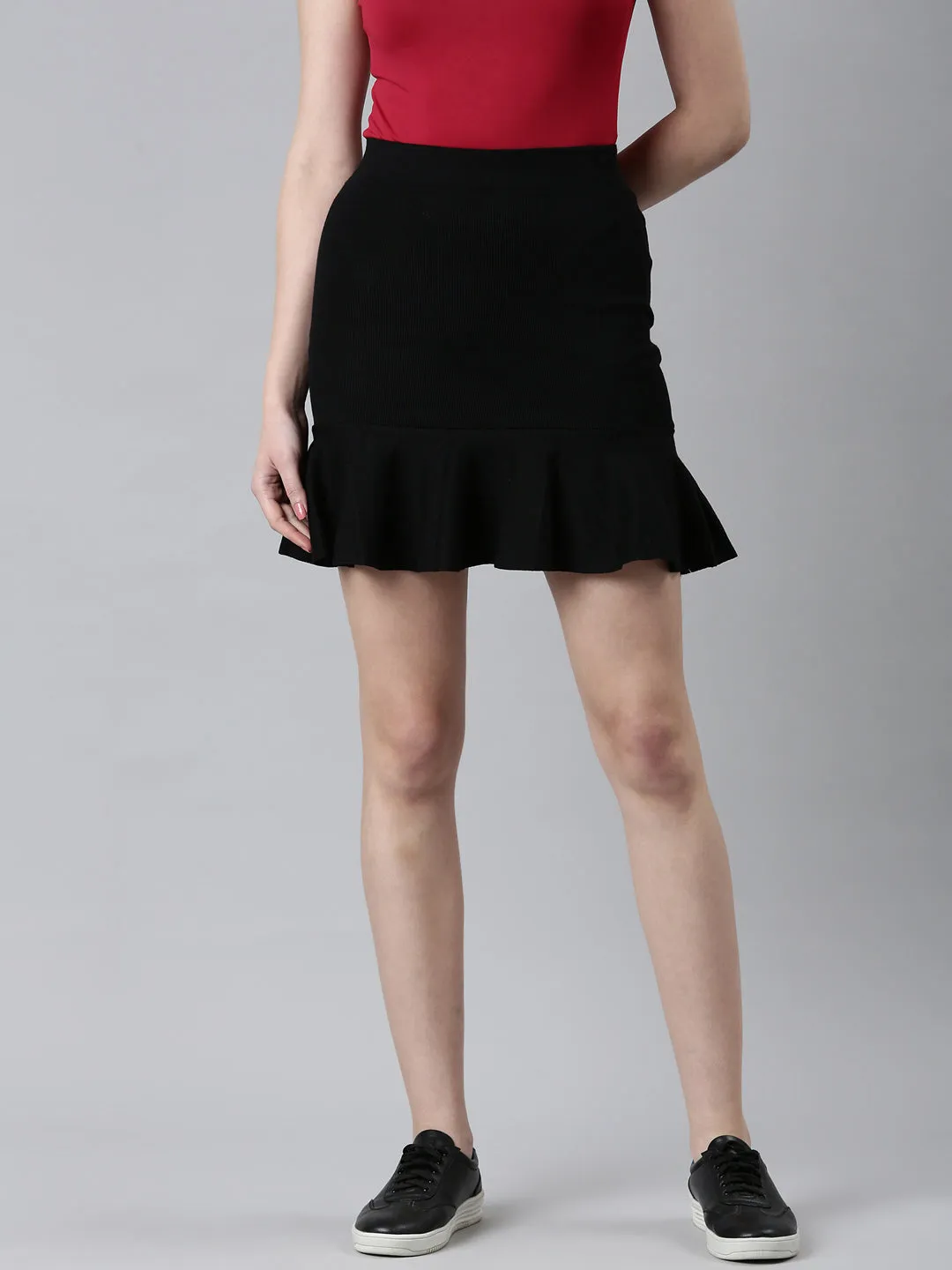 Women's Black Mini A-Line Skirt Wedding guest