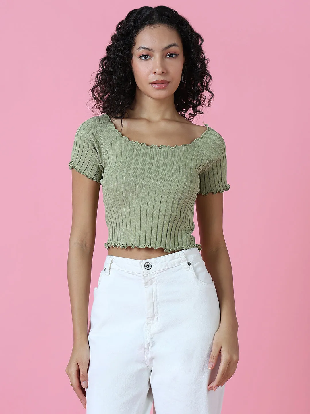 Women's Green Crop Top Quick-Dry Fabric