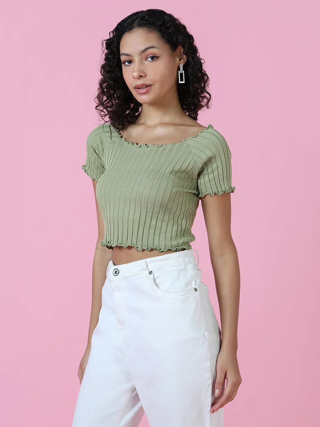 Women's Green Crop Top Simple yet stylish LowImpact Manufacturing