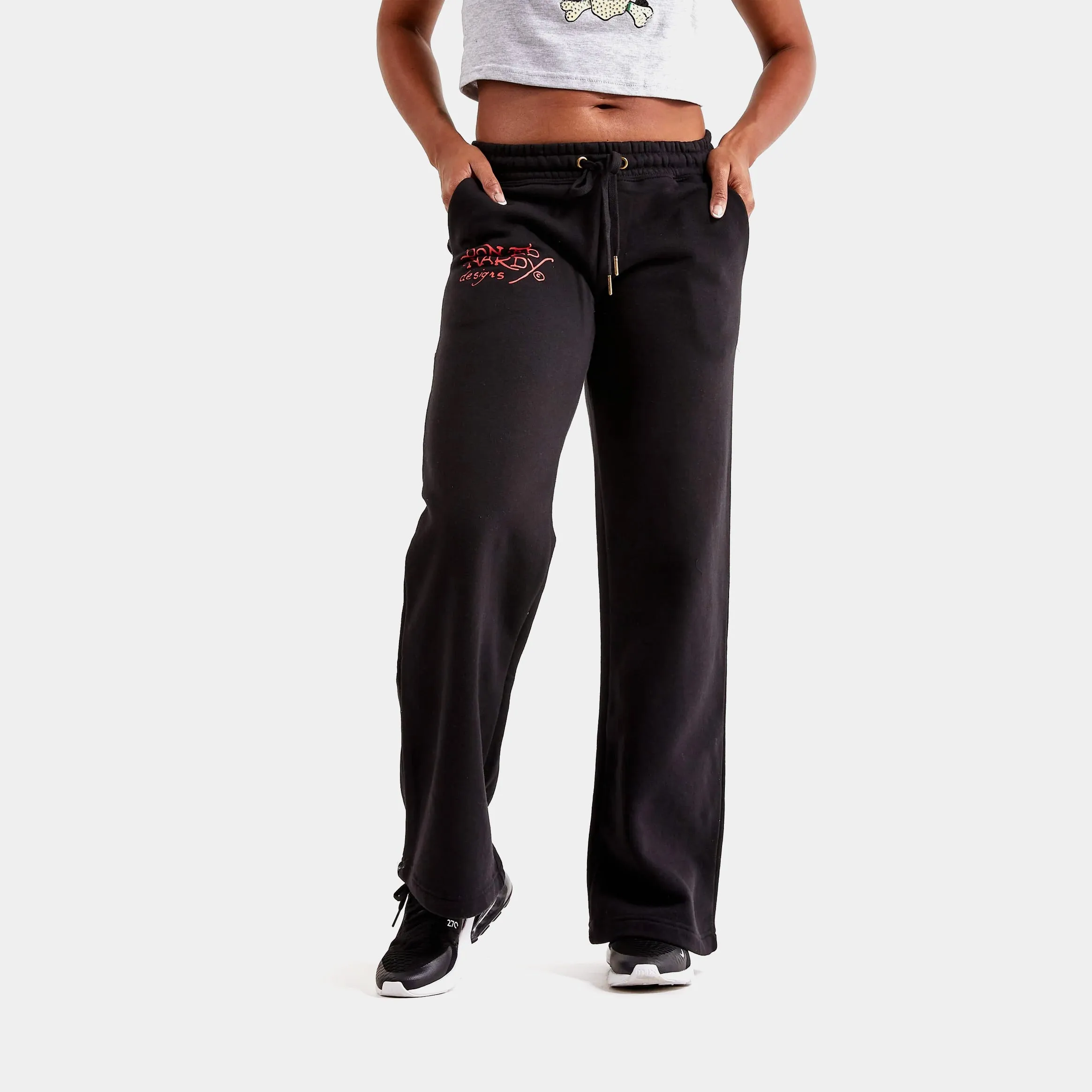 Skull Fleece Open Hem Womens Sweatpants (Black/White) Chic casual