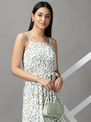 Classic Move Women's White Polka Dots Sleeveless Fit and Flare Maxi Dress