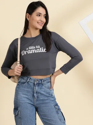 Women's Grey Typography Printed Crop Top All-Season Comfort Wear