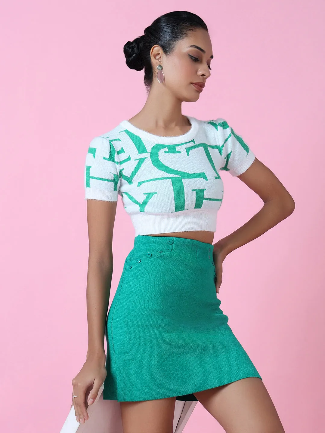 Women's Green Crop Top Active Wearable