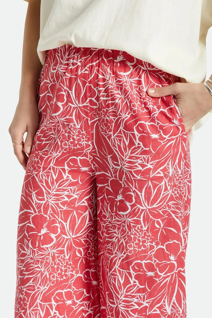Anti Pilling Finish Soft Finish Indo Linen Wide Leg Pant - Aloha Red