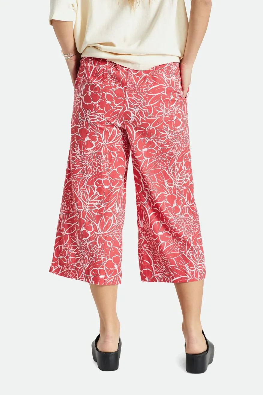 High-rise waist Outdoor Fit Indo Linen Wide Leg Pant - Aloha Red