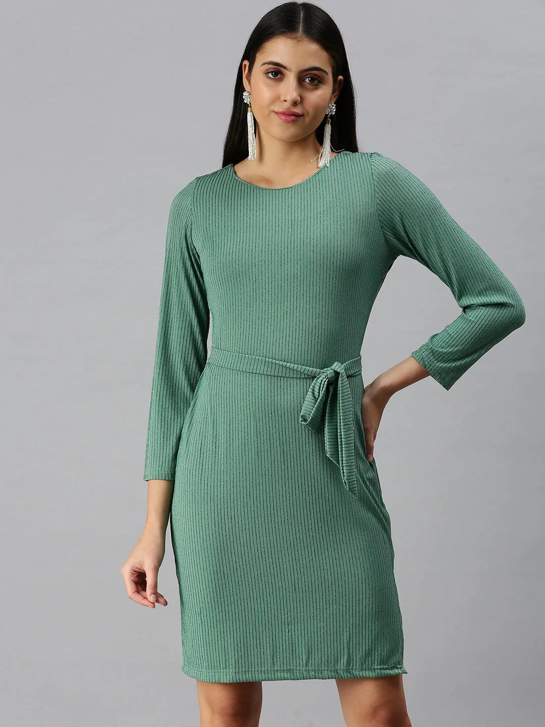 Sleek And Stylish Women's Green Sheath Dress