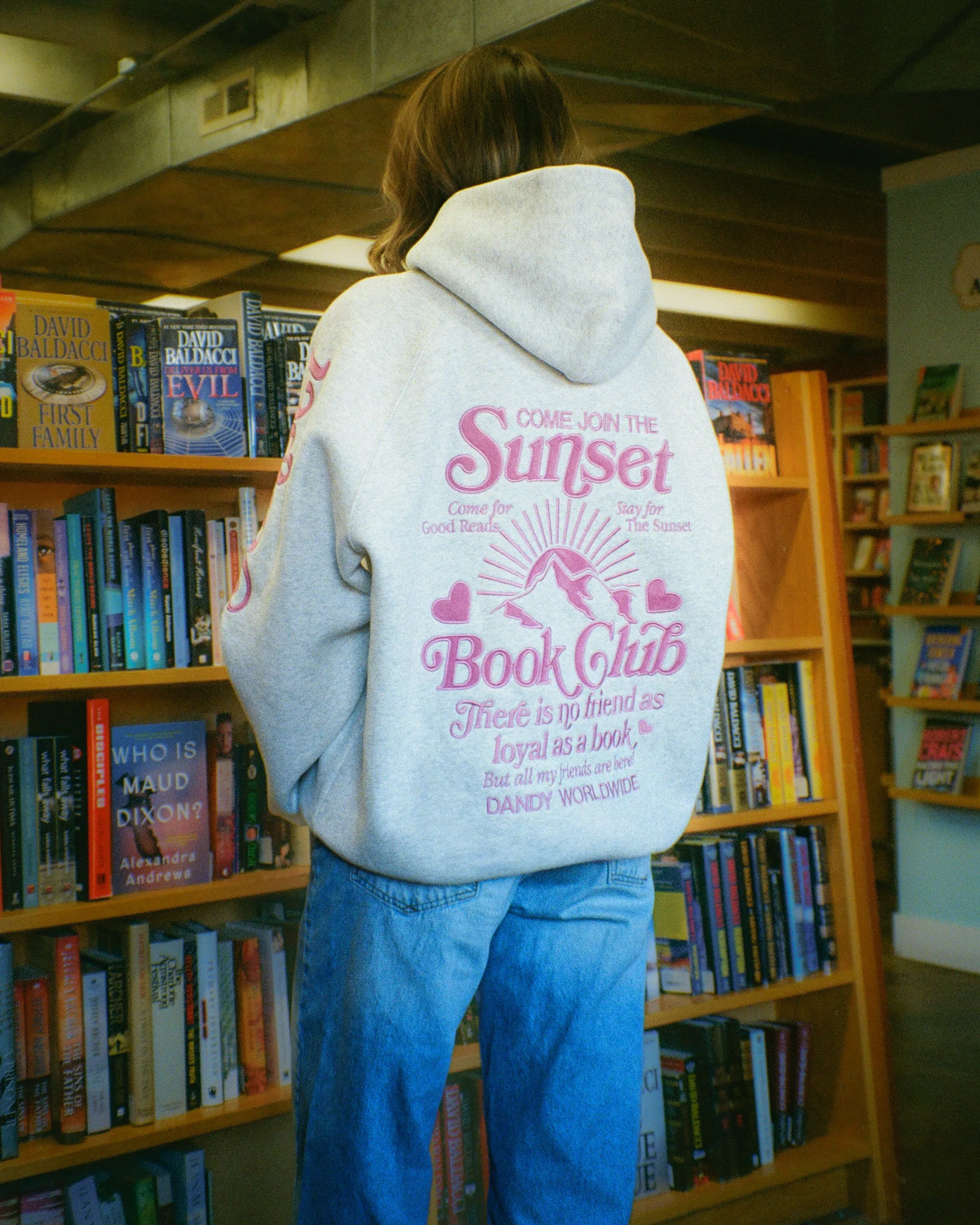 Comfy Hoodie "Book Club" Oversized Lux Hoodie in Heather Gray and Pink